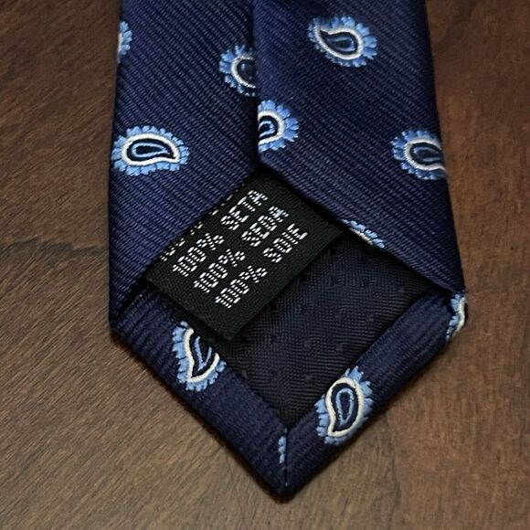 Yves Saint Laurent Pour Homme Blue Repp 100% Silk Men’s Neck Tie Made In Italy - Picture 7 of 9